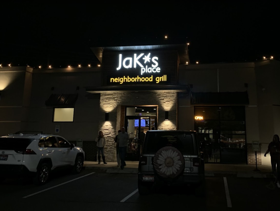 JaKs Place restaurant exterior at night